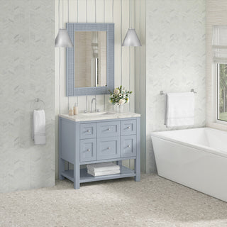 36 Inch Breckenridge Freestanding Vanity in Serenity Blue / Victorian Silver Top