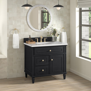 36 Inch Lorelai Freestanding Vanity in Black Onyx / White Zeus Top