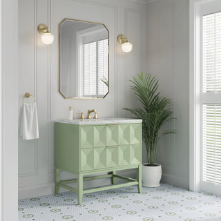 36 Inch Emmeline Freestanding Vanity in Pistachio / Ethereal Noctis Top