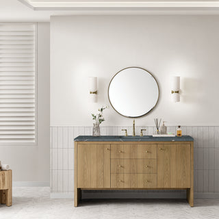 60 Inch Hudson Freestanding Vanity in Light Natural Oak / Parisien Bleu Top