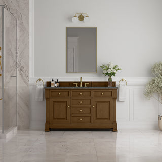 60 Inch Brookfield Freestanding Vanity in Honey Oak / Parisien Bleu Top
