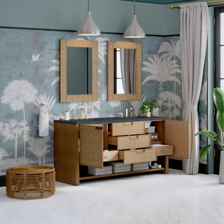 72 Inch Solene Freestanding Vanity in Seaside Oak / Charcoal Soapstone Top
