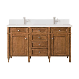 60 Inch Brittany Freestanding Vanity in Saddle Brown / White Zeus Top