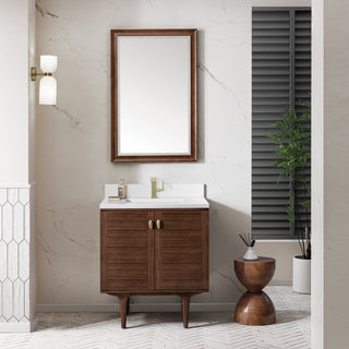 30 Inch Amberly Dual Mount Vanity in Mid-Century Walnut / White Zeus Top