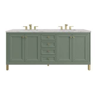 72 Inch Chicago Freestanding Vanity in Smokey Celadon / Victorian Silver Top