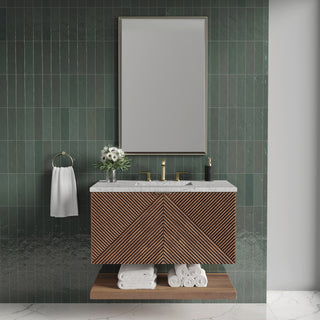 36 Inch Marcello Floating Vanity in Chestnut / Eternal Jasmine Pearl Top