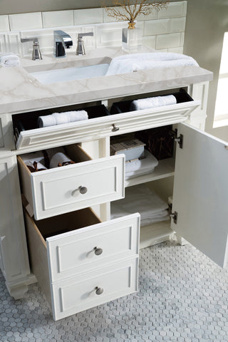 36 Inch Bristol Freestanding Vanity in Bright White / Victorian Silver Top