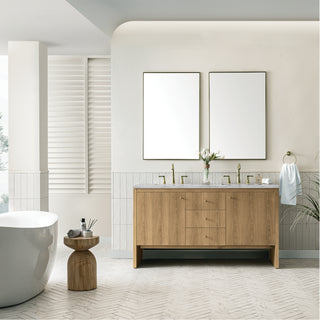 60 Inch Hudson Freestanding Vanity in Light Natural Oak / Victorian Silver Top