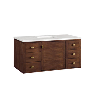 48 Inch Amberly Dual Mount Vanity in Mid-Century Walnut / White Zeus Top