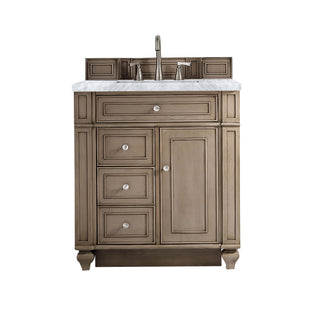 30 Inch Bristol Freestanding Vanity in Whitewashed Walnut / Carrara White Top