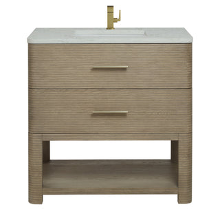 36 Inch Lucian Freestanding Vanity in Pebble Oak / Victorian Silver Top