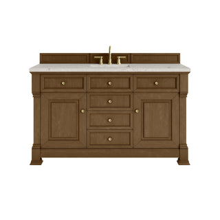 60 Inch Brookfield Freestanding Vanity in Honey Oak / Victorian Silver Top