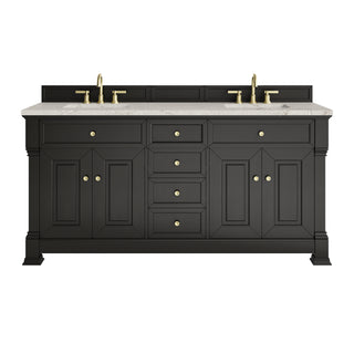 72 Inch Brookfield Freestanding Vanity in Black Onyx / Victorian Silver Top
