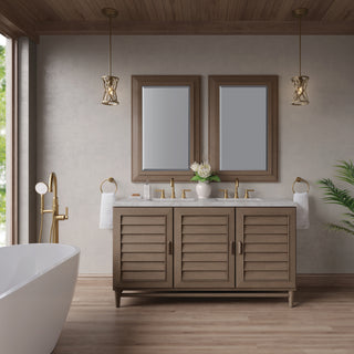 60 Inch Portland Freestanding Vanity in Whitewashed Walnut / Victorian Silver Top