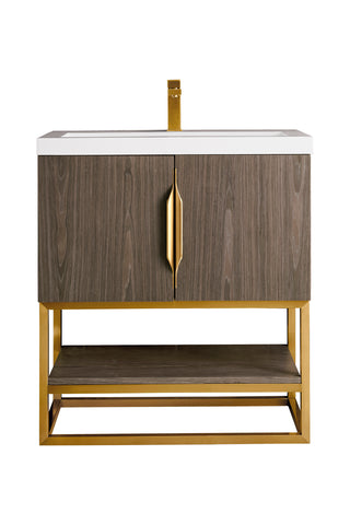 31.5 Inch Columbia Freestanding Vanity in Ash Gray / White Glossy Top