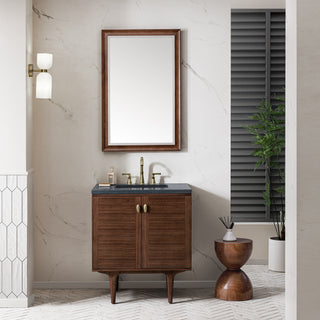 30 Inch Amberly Dual Mount Vanity in Mid-Century Walnut / Charcoal Soapstone Top