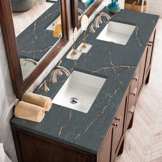 72 Inch Addison Freestanding Vanity in Mid-Century Acacia / Parisien Bleu Top