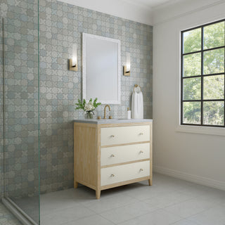 36 Inch Celeste Freestanding Vanity in Sunwashed Oak with Embossed Shagreen Drawer Fronts / Arctic Fall Top
