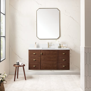 48 Inch Amberly Dual Mount Vanity in Mid-Century Walnut / White Zeus Top