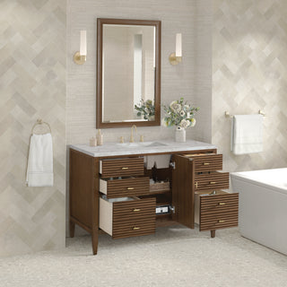 48 Inch Myrrin Freestanding Vanity in Mid-Century Walnut / Victorian Silver Top