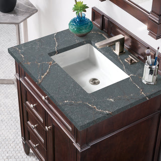 30 Inch Brittany Freestanding Vanity in Burnished Mahogany / Parisien Bleu Top