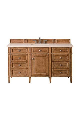 60 Inch Brittany Freestanding Vanity in Saddle Brown / Eternal Marfil Top