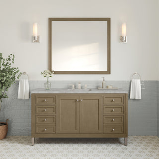 60 Inch Chicago Freestanding Vanity in Walnut Whisper / Victorian Silver Top