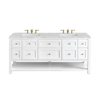 72 Inch Breckenridge Freestanding Vanity in Bright White / Victorian Silver Top