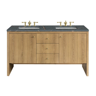 60 Inch Hudson Freestanding Vanity in Light Natural Oak / Parisien Bleu Top