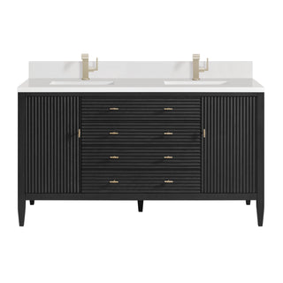 60 Inch Myrrin Freestanding Vanity in Carbon Oak / White Zeus Top