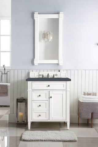 30 Inch Brittany Freestanding Vanity in Bright White / Charcoal Soapstone Top