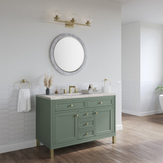 48 Inch Chicago Freestanding Vanity in Smokey Celadon / Eternal Jasmine Pearl Top