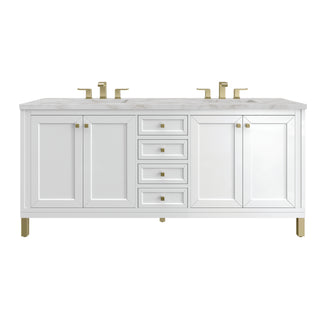 72 Inch Chicago Freestanding Vanity in Glossy White / Victorian Silver Top