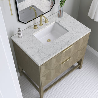36 Inch Emmeline Freestanding Vanity in Pebble Oak / Eternal Jasmine Pearl Top