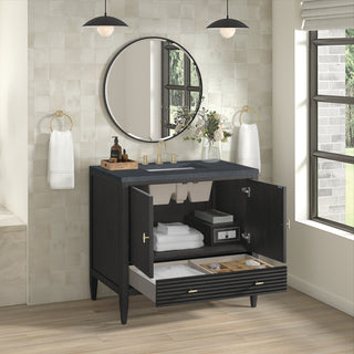 36 Inch Myrrin Freestanding Vanity in Carbon Oak / Charcoal Soapstone Top