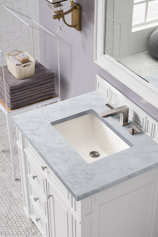 30 Inch Bristol Freestanding Vanity in Bright White / Carrara White Top