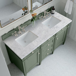 60 Inch Brittany Freestanding Vanity in Smokey Celadon / Carrara White Top