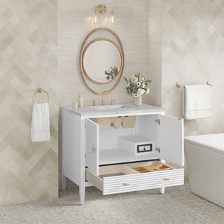 36 Inch Myrrin Freestanding Vanity in Bright White / Victorian Silver Top