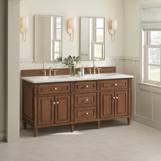 72 Inch Lorelai Freestanding Vanity in Mid-Century Walnut / White Zeus Top