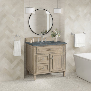 36 Inch Lorelai Freestanding Vanity in Whitewashed Oak / Parisien Bleu Top