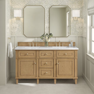 60 Inch Lorelai Freestanding Vanity in Light Natural Oak / White Zeus Top