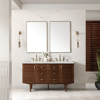 60 Inch Amberly Dual Mount Vanity in Mid-Century Walnut / Lime Delight Top