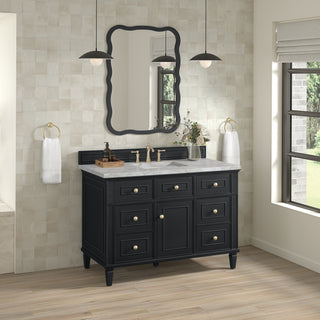 48 Inch Lorelai Freestanding Vanity in Black Onyx / Victorian Silver Top