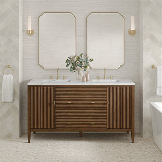 60 Inch Myrrin Freestanding Vanity in Mid-Century Walnut / Ethereal Noctis Top