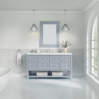 60 Inch Breckenridge Freestanding Vanity in Serenity Blue / White Zeus Top