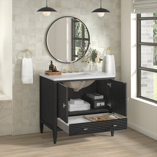 36 Inch Myrrin Freestanding Vanity in Carbon Oak / Arctic Fall Top