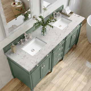 72 Inch Brittany Freestanding Vanity in Smokey Celadon / Eternal Jasmine Pearl Top