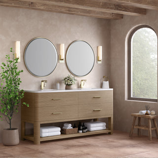 72 Inch Lucian Freestanding Vanity in Pebble Oak / White Zeus Top