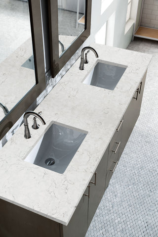 72 Inch Metropolitan Dual Mount Vanity in Silver Oak / Eternal Jasmine Pearl Top