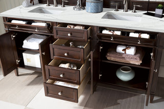 72 Inch Brittany Freestanding Vanity in Burnished Mahogany / Ethereal Noctis Top